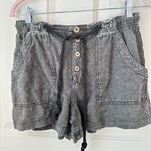 Free People Washed Gray High-Waist Drawstring Shorts